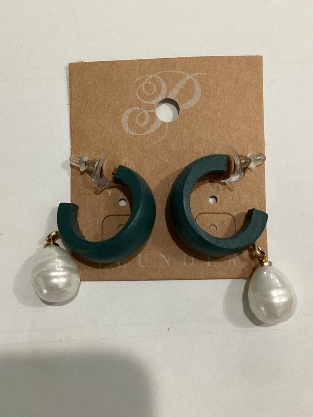 Plunder Teal Hoop Earrings with Pearl Drops